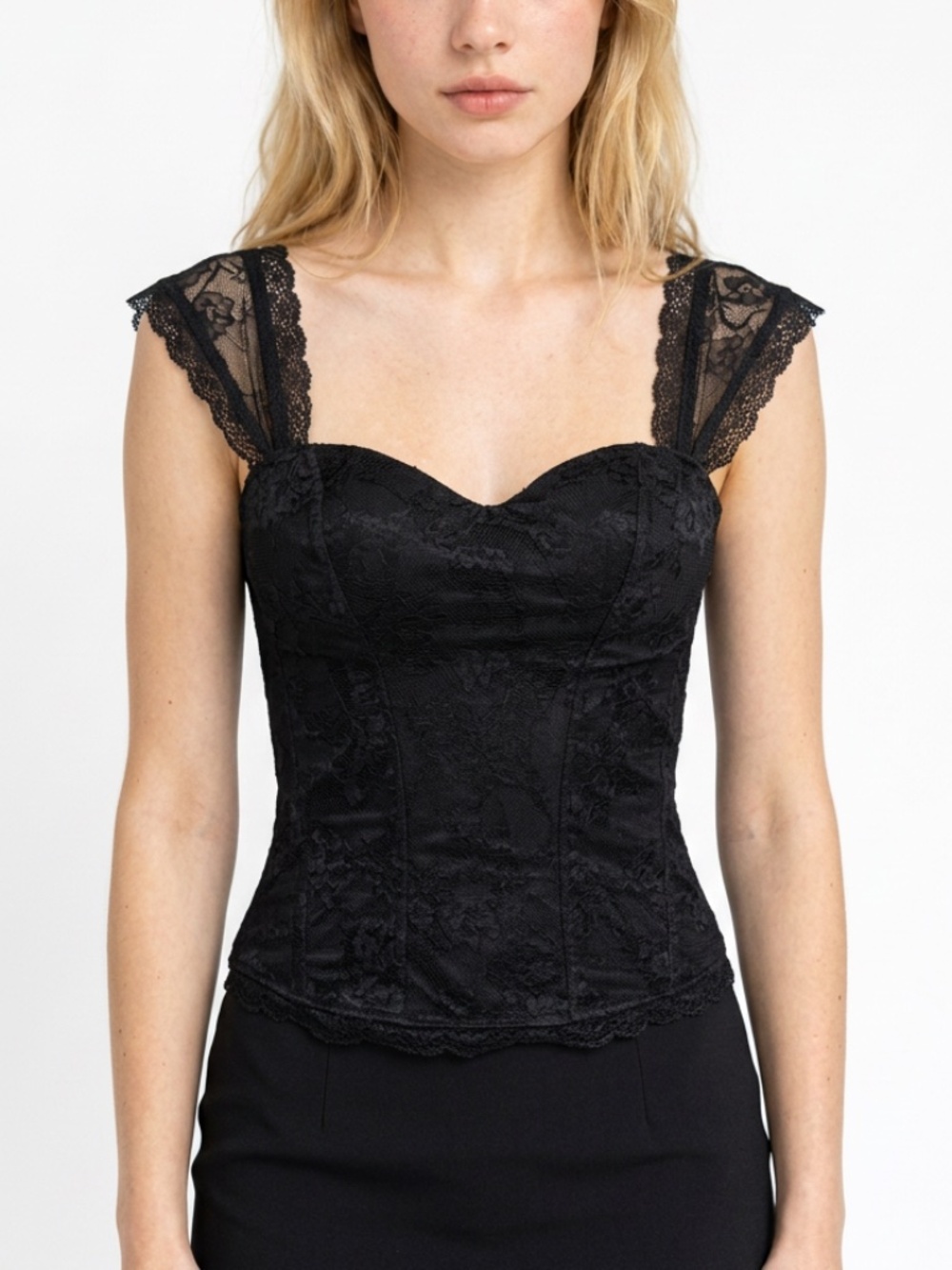 SPIRIT • Black Lace Corset Bustier Top Sweetheart Neckline Medium